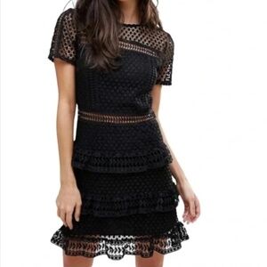 Aqua dress crochet tiered ruffle skirt black XS